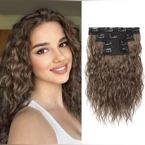 REECHO 12” Clip In Hair extensions Soft Natural Chestnut Brown 100% vegan fiber